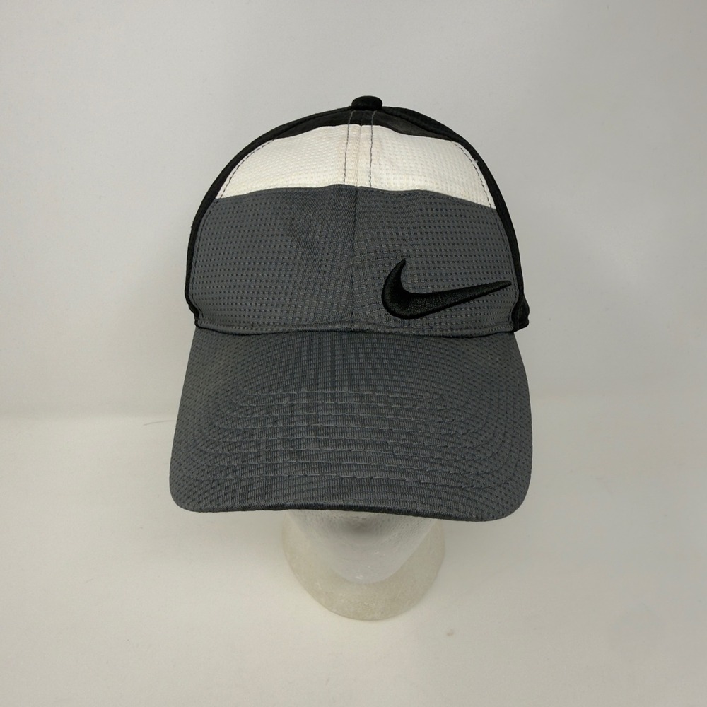 Nike Golf Hat Mens Grey White Black Colorblock‎ Mesh Adjustable Swoosh Cap